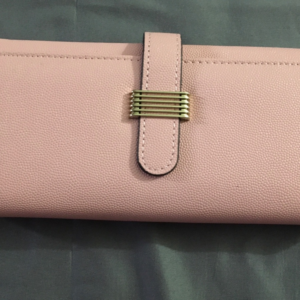 Pink Textured Wallet with Gold Accents